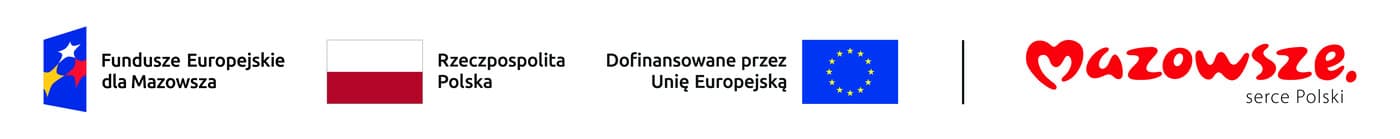 Logotypy programu Fundusze Europejskie dla Mazowsza, Rzeczpospolita Polska, Unia Europejska oraz Mazowsze
